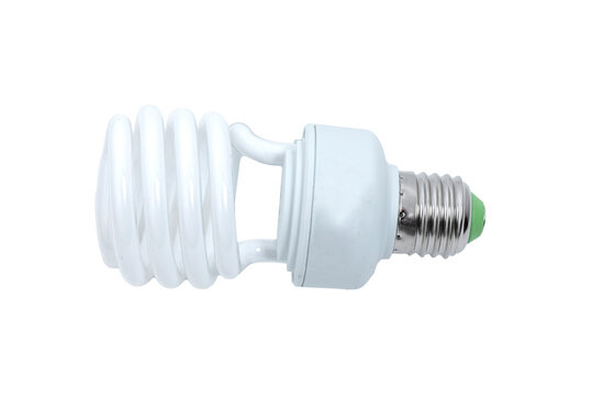 Energy saving fluorescent light bulb on white background