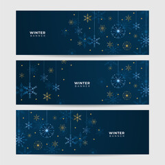 Fototapeta na wymiar Winter Dark Blue Snowflake design template banner