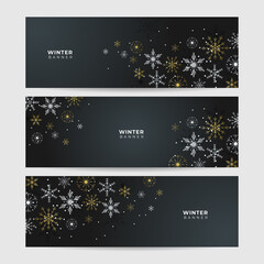Fototapeta na wymiar Elegant winter black Snowflake design template banner
