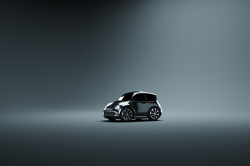 3D model of a mini car, studio shooting, gray background. The concept of car service, repair,...
