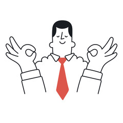 Happy businessman meditating. Outline, linear, thin line, doodle art. Simple style with editable stroke.