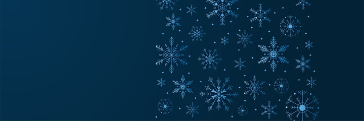 Fototapeta na wymiar Snowy Dark Blue Snowflake design template banner