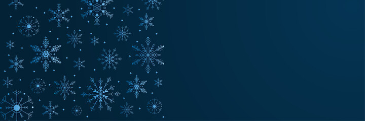 Fototapeta na wymiar Snowy Dark Blue Snowflake design template banner