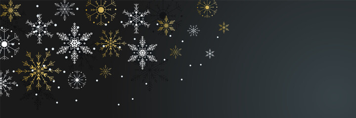 Elegant winter black Snowflake design template banner