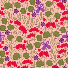Fototapeten Seamless pattern with geranium flowers. Vector graphics. © Екатерина Зирина