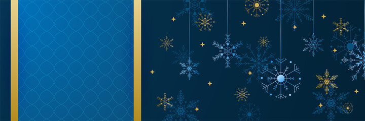 Fototapeta premium Snowy Dark Blue Snowflake design template banner