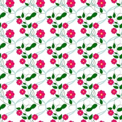 Red flowers twigs on white seamless pattern