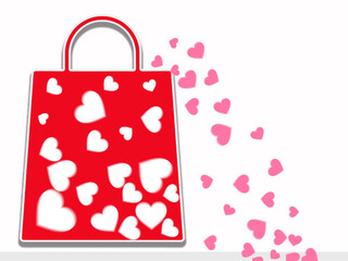 Red bag with dispersion of pink hearts around the bag with white background.
Trendy design with attractive color combination used for banner, poster and greeting cards.