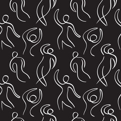 One line drawing human figures black seamless pattern