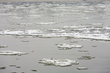 Ice floe in the Wisla river, lubelskie region, Poland
