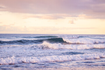 Naklejka na ściany i meble Azores islands, beach with amazing waves and colors, sunset.