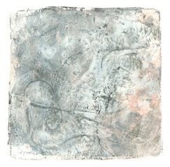 Art Abstract color acrylic and watercolor square monotype smear painting. Gel printing plate. Canvas stain texture background. Isolated on white.