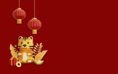 Fototapeta na wymiar 3d happy chinese new year on red background
