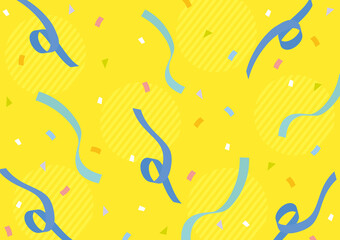 紙吹雪とテープが飛び交う背景　黄色と青　Confetti background
