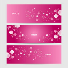 Snowy christmas pink Snowflake design template banner