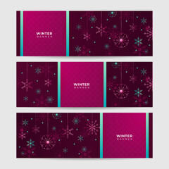 Fototapeta na wymiar Snowy Dark pink purple Snowflake design template banner