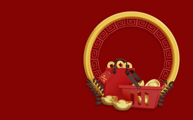 3d happy chinese new year on red background