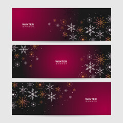 Elegant winter dark pink Snowflake design template banner