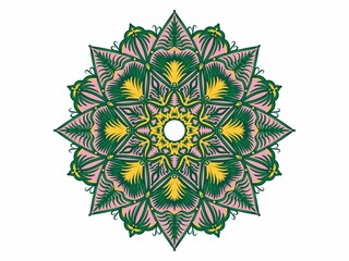 Mandala Illustration. Mandala design background. Colorful mandala ornament, creative work hand drawing. Digital art illustration