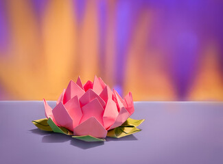 lotus flower origami on purple background