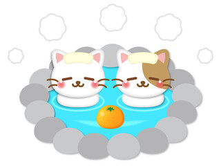 温泉に入るネコのイラスト素材2