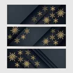 Fototapeta na wymiar Elegant winter black gold Snowflake design template banner