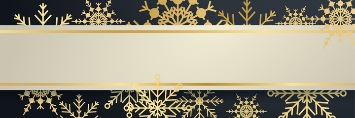 Elegant winter black gold Snowflake design template banner