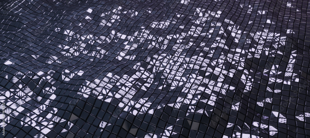 Poster wide black tile wave background. style, design and texture concept. 3d rendering.