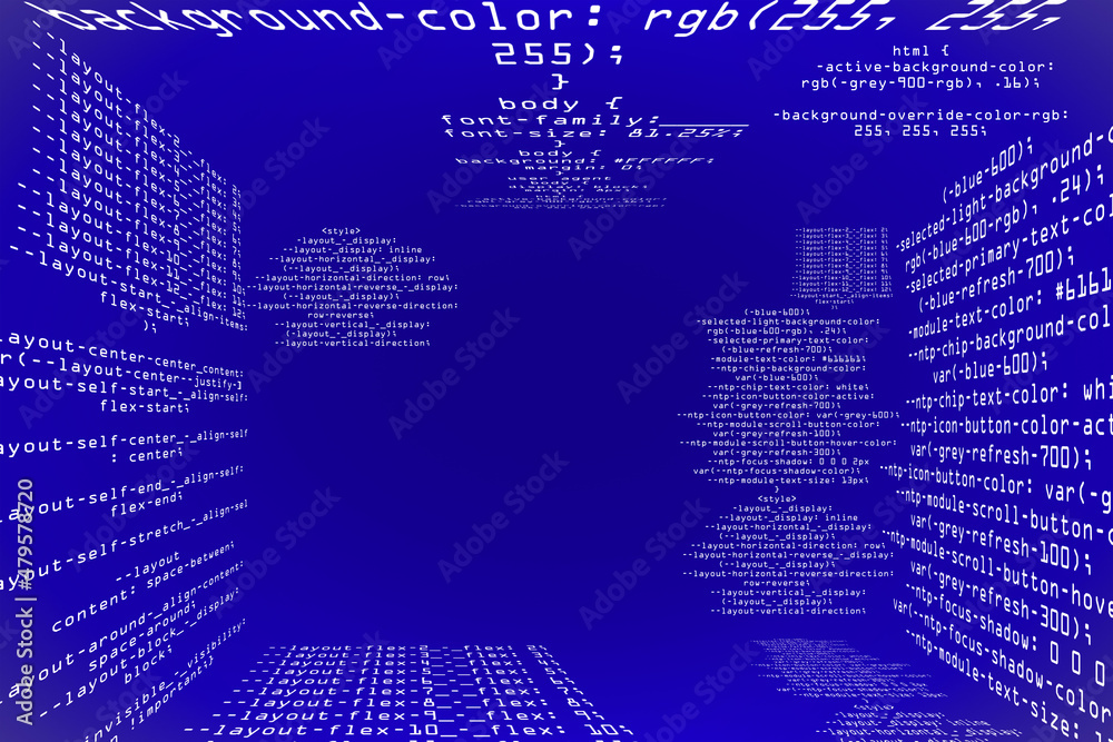 Aufkleber Abstract glowing blue coding programming background with mock up place. Big data and code concept. 3D Rendering.