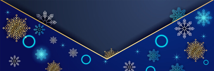 Winter Dark Blue Snowflake design template banner
