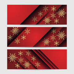 Elegant winter red gold Snowflake design template banner