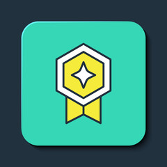Filled outline Game rating with medal icon isolated on blue background. Level results for game. Turquoise square button. Vector