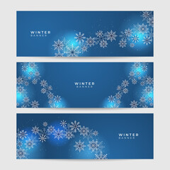 Fototapeta na wymiar Shiny Winter blue Snowflake design template banner