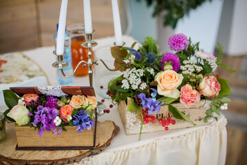Flower boxes, a box with flowers in the form of a book, wedding table decoration, wedding decorations, flower decorations
