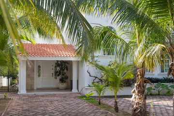 Luxury villa in modern design in a tropical garden.