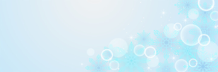 Fototapeta na wymiar Soft winter blue Snowflake design template banner