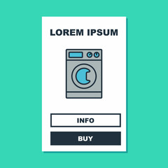 Filled outline Washer icon isolated on turquoise background. Washing machine icon. Clothes washer - laundry machine. Home appliance symbol. Vector