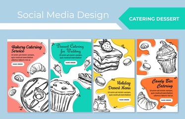 Dessert menu for catering post, stories design set
