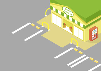 スーパーマーケットのアイソメイラスト