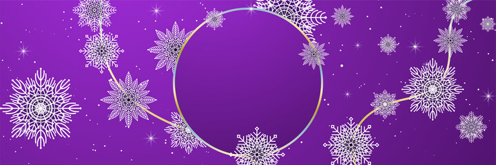 Winter circle purple Snowflake design template banner