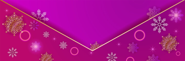 Elegant Winter purple Snowflake design template banner