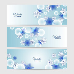 Snowy christmas Blue Snowflake design template banner