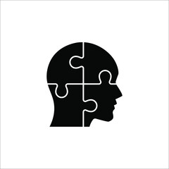 People head with puzzles elements black vector icon on white background