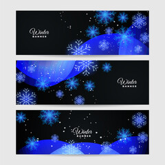 Fototapeta na wymiar Shiny Winter black blue Snowflake design template banner