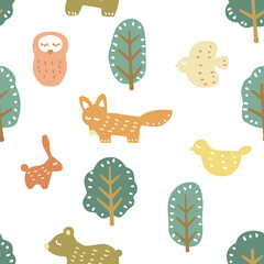 北欧風 動物たちのシームレスパターン