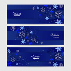 Fototapeta na wymiar Winter season Blue Snowflake design template banner