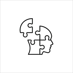 People head with puzzles elements black vector icon on white background