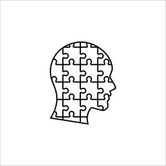 People head with puzzles elements black vector icon on white background
