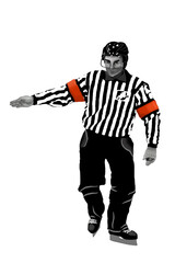 Male Ice Hockey Referee signalling a goal