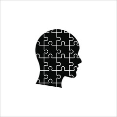 People head with puzzles elements black vector icon on white background